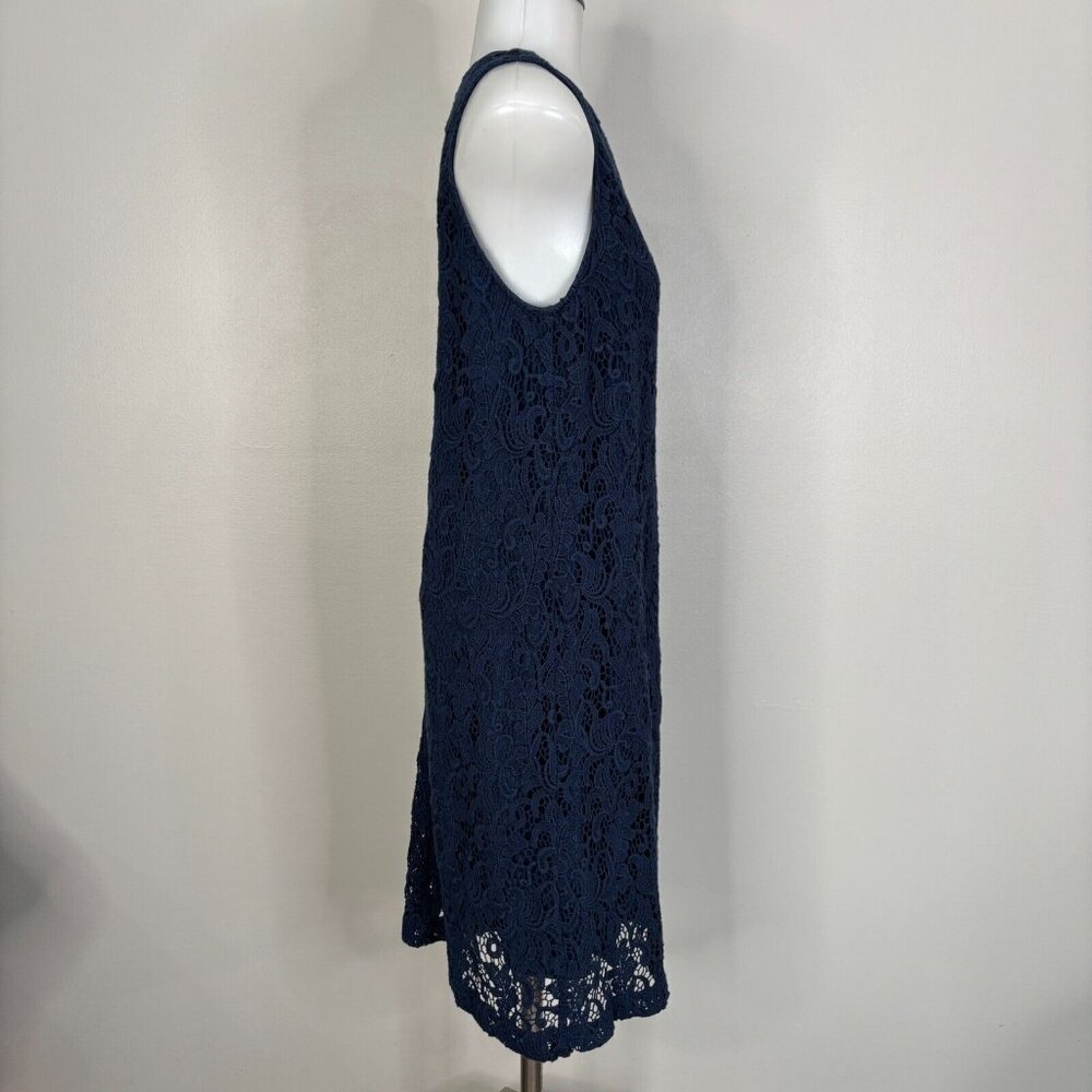 LOFT Shift Dress 6 Navy Blue Crochet Lace Sleeveless Women's - Picture 6 of 11